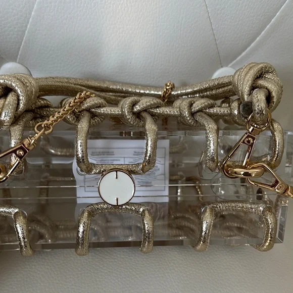 Gold Braided, Gold chain, Two Way Box Clutch & Shoulder Bag, Transparent bag. Mini Bags